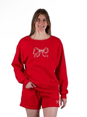State of Mine Red Bow Print Crew Neck Sweatshirt Size XL